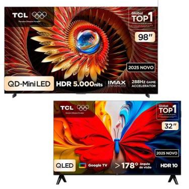 Imagem de Smart TV 4K TCL Premium QD-Mini LED 98 + Smart TV TCL QLED Full HD 32"
