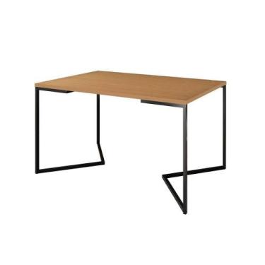 Imagem de Mesa Jantar Industrial Canela Retangular 137X90Cm Base V Ferro Preto -