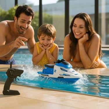 Imagem de Jet Ski Brinquedo Controle Remoto Motores Duplo Recarregável Azul - Be