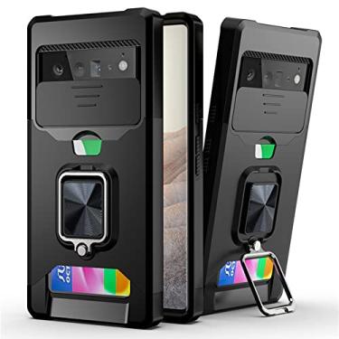 Imagem de Capa com suporte para Google Pixel 6/6 Pro, proteção de grau militar, à prova de choque, capa robusta com proteção para câmera deslizante e suporte para cartão, preta, 15 cm