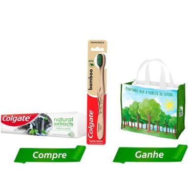 Imagem de Kit Creme Dental Colgate Natural Extracts Purificante 90g + Escova Dental Bamboo + Sacola Ecologica