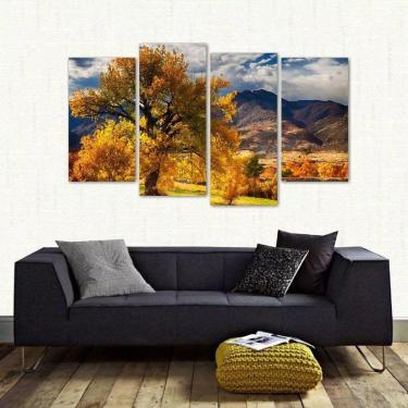 Imagem de Quadro Decorativo Paisagem Árvore Amarela Em Tecido 4 Peças