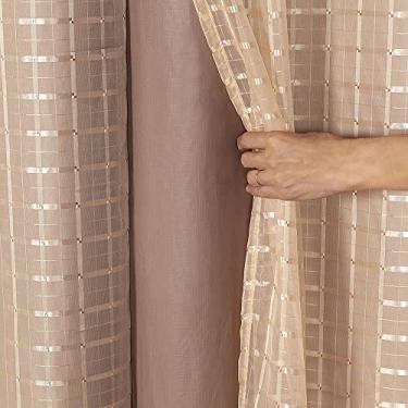 Imagem de Cortina Blackout PVC c/Tecido Voil Xadrez 2,00 x 1,40 Avelã