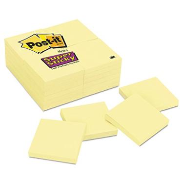 Imagem de Post-it Notas Adesivas Super Sticky 7,6 cm x 7,6 cm Amarelo Canário, Pacote com 24 Blocos/Armário, 90 Folhas/Bloco, 3M