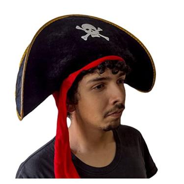Imagem de Extra Festas - Chapéu de Pirata Luxo em Veludo, 18cm x 53cm, Masculino, Festa de Pirata