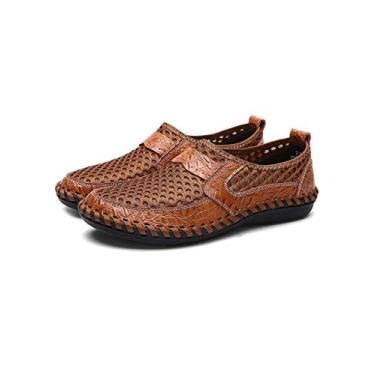 Imagem de Bestgift Sapatos de Cano Alto Masculinos Outono e Inverno Sapatos Casuais de Couro Estilo Britânico Marrom 48.5