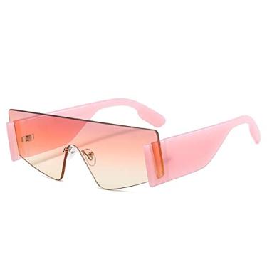 Imagem de Grandes Óculos de Sol Sem Aro Quadrado Feminino Masculino Tamanho Grande Retro Designer Uma Peça Óculos Retângulo UV400 Óculos Feminino, Rosa, A