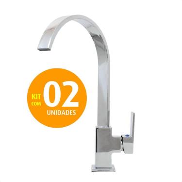 Imagem de Torneira Lavatório Bancada Bica Alta Latão Cromado Kit 02un