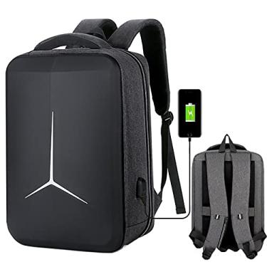 Imagem de Mochila masculina para laptop de negócios à prova d'água carregamento USB mochila grande capacidade esportes ao ar livre com tira reflexiva, cinza, 44 * 30 * 15 cm
