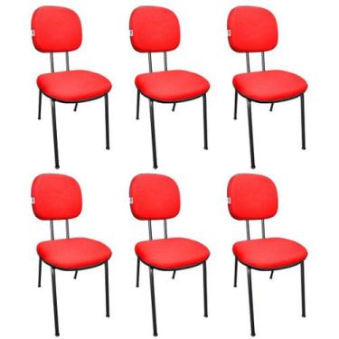 Imagem de Kit 6 Cadeiras Secretaria Fixa Pé Palito Estofada Tecido Jserrano Verm