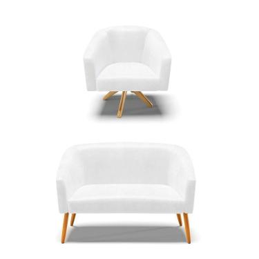 Imagem de Kit 1 Namoradeira E 1 Poltrona Branco Base Madeira