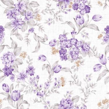 Imagem de Papel De Parede Adesivo Floral Textura Com Flores Roxas - Adecorar