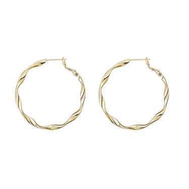 Imagem de Brincos torcidos franceses banhados a ouro hipoalergênicos argolas de prata esterlina 925, Zinco, Sem Pedra Preciosa