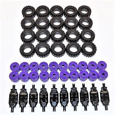 Imagem de LEGO Peças e peças: Roda roxa escura, pneu preto e suporte de roda preto - 50 peças