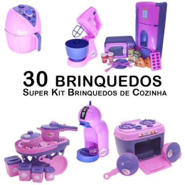 Imagem de Kit Cozinha Infantil Geladeira Batedeiracafeteira Fogão 28P - Zuca Toy