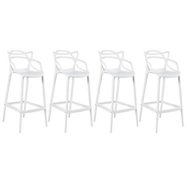 Imagem de Loft7, Conjunto Kit 4 Banquetas Alta Allegra Design 76 cm Polipropileno Injetado Alta Densidade Sala De Jantar Cozinha Jantar Bar Jardim Varanda Branco