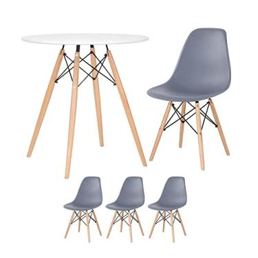 Imagem de Loft7, Kit - Mesa redonda Eames 70 cm branco + 3 cadeiras Eiffel Dsw Cinza escuro