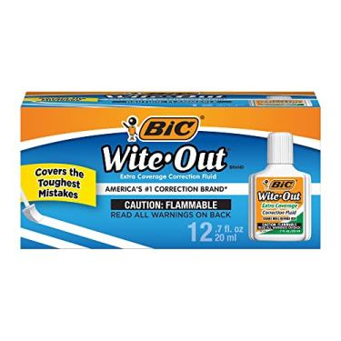 Imagem de BIC Wite-Out Brand Fluido Corretivo de Cobertura Extra, 20 ml, Branco, 12 Unidades