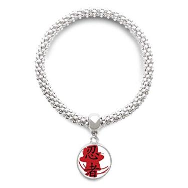 Imagem de DIYthinker Japan Ninja Palavras Ilustração Silhueta Prata Pulseira Pingente Redondo Joias Corrente