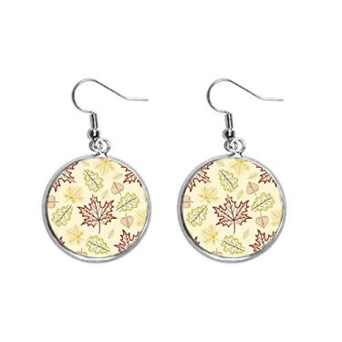 Imagem de Brinco feminino Happy Thanksgiving Day com estampa de folhas, brincos pendentes prateados