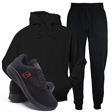 Imagem de Conjunto Blusa e Calça Moletom + Tenis Academia Casual Conforto - Preto/PretoLaranja - P/37