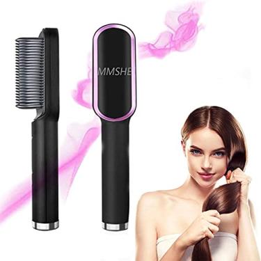 Imagem de Escova de alisamento de cabelo profissional 2 em 1, penteadeira de cerâmica quente, aquecimento rápido 20 anos e 5 configurações de temperatura e anti-escaldadura,Black