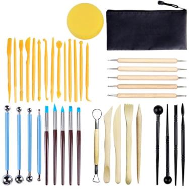Imagem de Kit de Ferramentas de Argila, 38 Peças de Ferramentas de Escultura de Argila de Polímero de Cerâmica Portátil Com Saco de Armazenamento Caneta de Indentação de Plástico Faca de