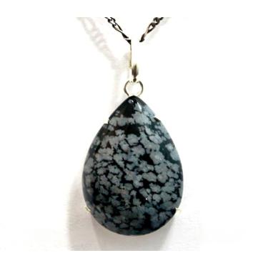 Imagem de Colar Gota Obsidiana Flocos de Neve Natural Prata Garra