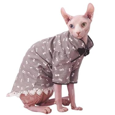 Imagem de UOSIA Roupas de gato Sphynx Cheongsam saia de renda sem pêlos roupas de gato estampado vestido de gato fofo vestidos para cachorro/gato Devon Cat saia tutu roupas de férias de aniversário