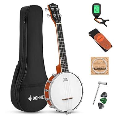 Imagem de Donner Banjolele Kit de Ukulele Banjo de 4 Cordas Instrumentos Musicais para Adultos Iniciantes com Sintonizadores de Banjo, Gig Bag, Palhetas, Esqueleto Sapele de 58 cm