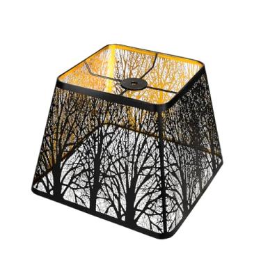 Imagem de Abajur quadrado médio, abajur de metal ALUCSET com padrão de árvores para abajur de mesa e luz de chão, 18 x 25 x 19 cm, padrão de árvores (preto/dourado)
