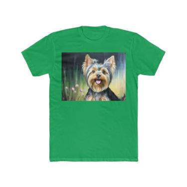 Imagem de Camiseta masculina Yorkie #3 de algodão, Verde Kelly liso, M