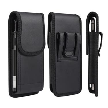 Imagem de Bolsa para celular com clipe de cinto, coldre masculino de couro, impermeável, pequeno suporte de quadril para celular de 15,5 cm com alça de cinto, bolsa de transporte, pochete para iPhone 13, 14,