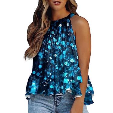 Imagem de 2024 Camiseta feminina frente única sem mangas férias casual verão sexy resort camiseta, Azul, P