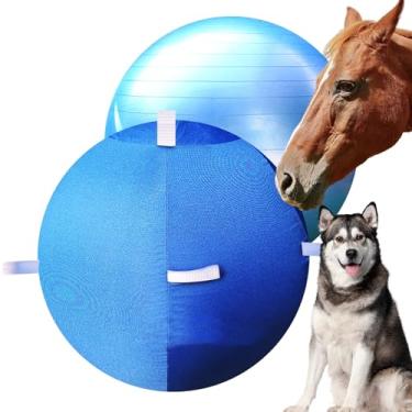 Imagem de SWYIVY Bola de cachorro de cavalo de 63,5 cm com alças, bola de pastoreio para cães salto azul, bolas de cavalo gigante para brincar para cavalos brincarem, mega bola de futebol de animais de