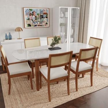 Imagem de Conjunto Mesa de Jantar Tampo Vidro e Mdf 2,0m e 6 Cadeiras Tiê Cabecasa Madeiramadeira Amendoa/bege claro