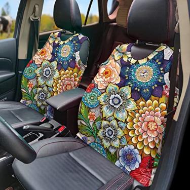 Imagem de GOSTONG Colete de capa de assento de carro com estampa floral estilo boho, moda casual capa de assentos frontais acessórios duráveis decoração