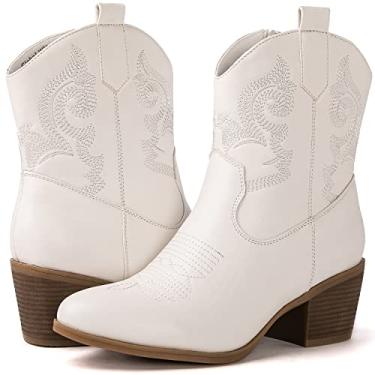 Imagem de GLOBALWIN Botas femininas The Western Wear Fashion Cowboy Cowgirl Free Birds Country Concert Discoteca de salto baixo para mulheres, 19yy16 Branco, 39