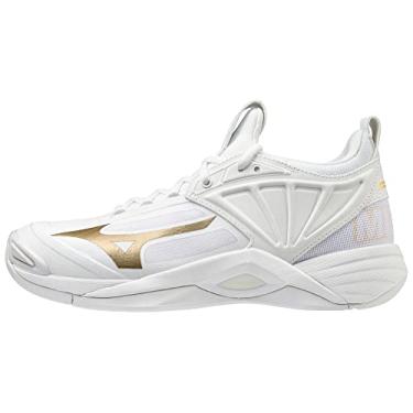 Imagem de Mizuno Tênis de vôlei feminino Wave Momentum 2, Branco/Ouro, 43