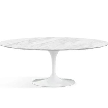 Imagem de Mesa de Jantar Saarinen Oval 120x80 cm Mármore Carrara Base Branca