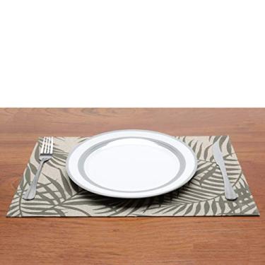 Imagem de Lugar Americano de Poliéster com Linho Folhas Cinza 45cm x 30cm - Wolff