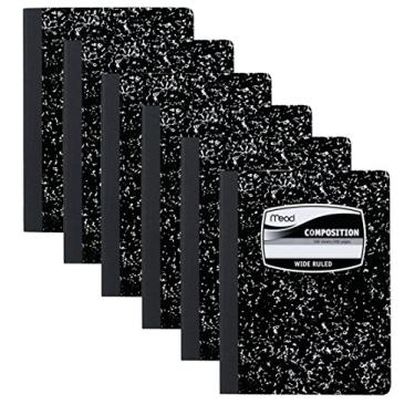 Imagem de Mead Caderno de composição, pautado largo, 100 folhas, pacote com 6 (09910), preto/branco