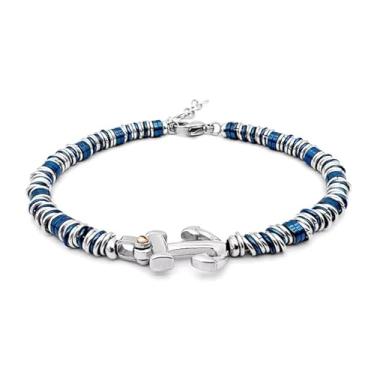 Imagem de Pulsera De Acero Inox Para Hombre, Brazalete Con Cadena De Bucle, TamañO Ajustável, Hecho A Mano, Azul, 19 cm Adicionar 3 cm, Large, Acetato, Sem Pedra Preciosa