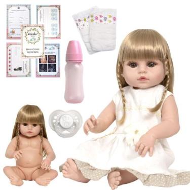 Imagem de Bebe Tipo Reborn Loira Corpo de Vinil Siliconado Acessórios - Cegonha 
