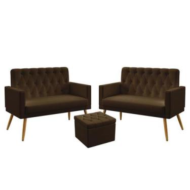 Imagem de 2 Poltronas Namoradeira Vega com Rodapé e Capitonê com Puff Quasar Sue