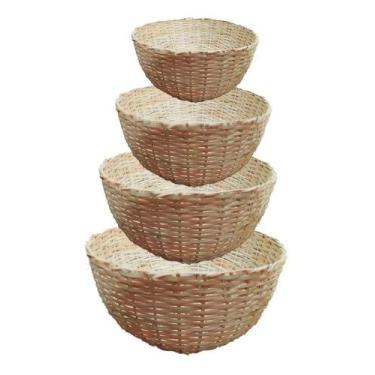 Imagem de Kit 4 Balaio Bambu Cesto Palha Artesanal Decoração Trançado, Marrom