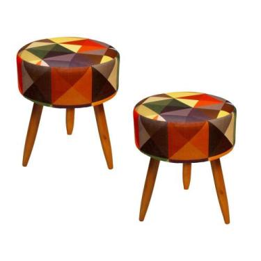 Imagem de Kit 02 Puffs Banqueta Redondo Classic Suede Estampado Triangulo Colori