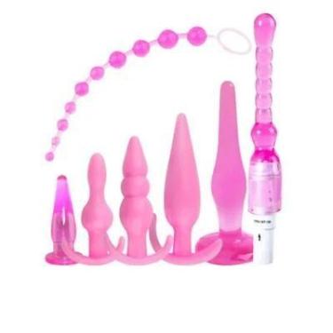 Imagem de Kit Plug Anal Pequeno Grande Vibrador Masturbadorr 7 Peças - Discretta