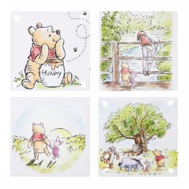 Imagem de Idea Nuova Disney Arte de parede em tela LED Ursinho Pooh, pacote com 4, decoração de quarto infantil, tapeçarias de parede iluminadas, cada conjunto de decoração de quarto e berçário de 28 x 28 cm