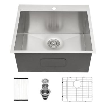 Imagem de Pia utilitária de lavanderia de 63,5 cm - Beslend 63,5 cm x 55,8 cm x 30,4 cm de altura de aço inoxidável calibre 16 com cuba única montada na parte superior 30,4 cm